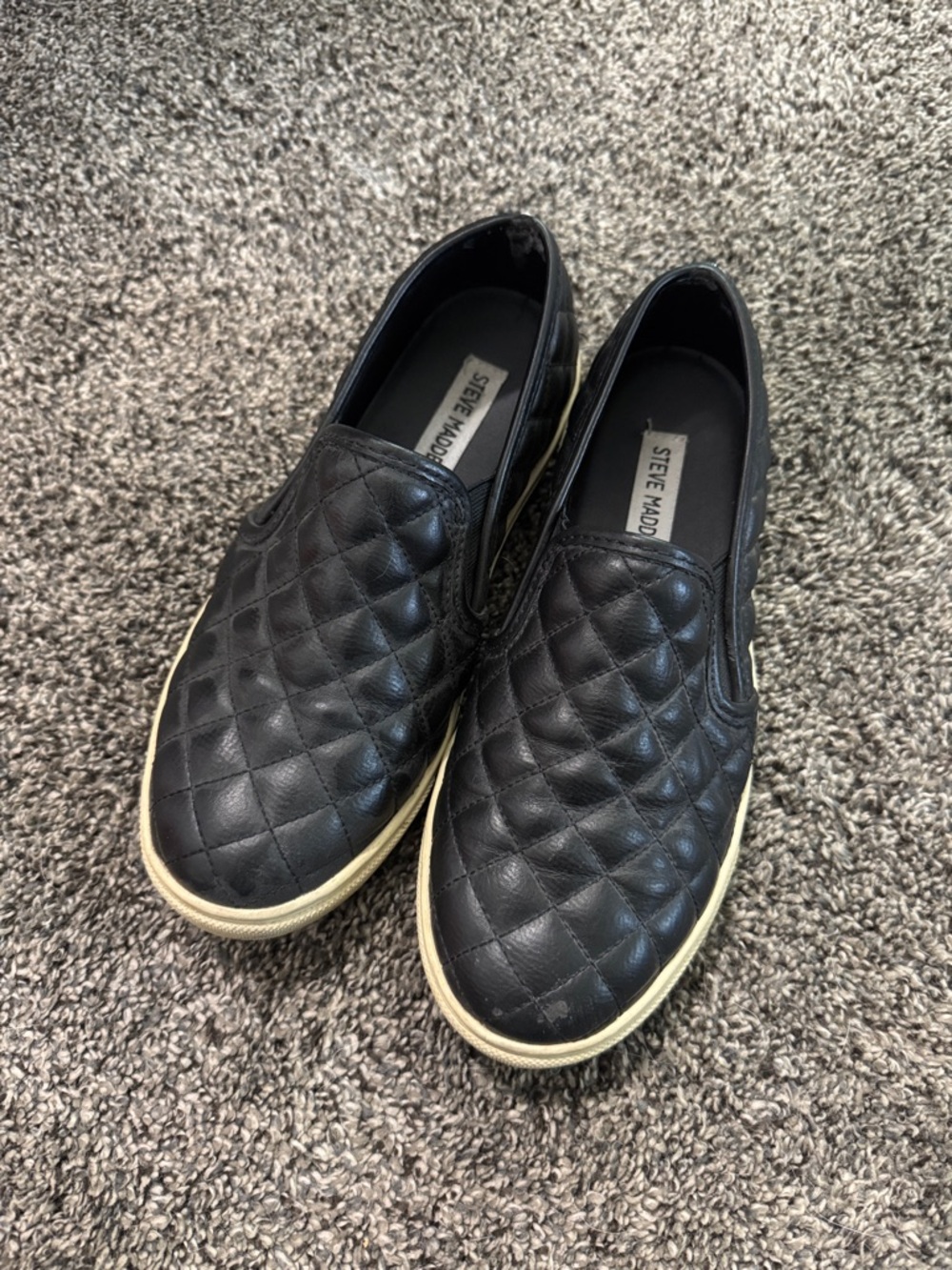 Steve Madden Black Quilted Slip-On Sneakers with Cream Sole